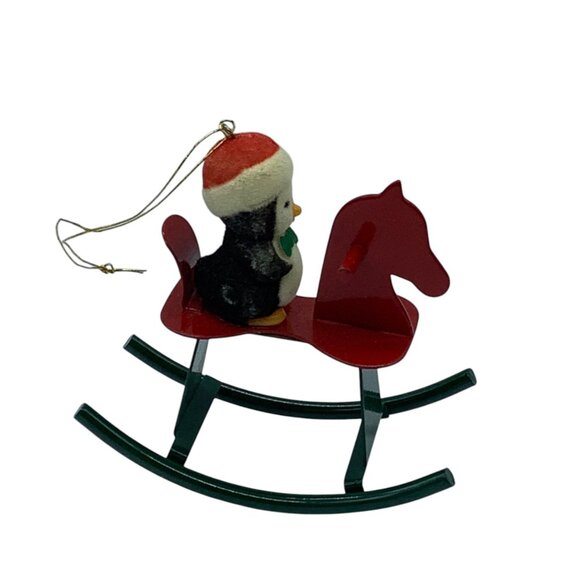 Vtg Avon Jolly Penguin On Rocking Horse Christmas Ornament 3" - Picture 2 of 5
